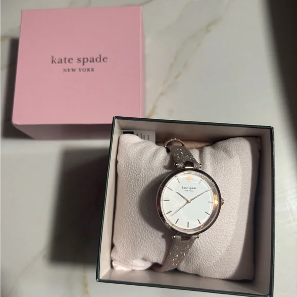 Kate Spade Women's Holland Three-Hand Rose Gold-Tone Glitter Leather Watch - Picture 2 of 5